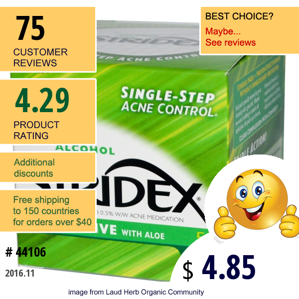 Stridex, Single-Step Acne Control, Sensitive With Aloe, Alcohol Free, 55 Soft Touch Pads  
