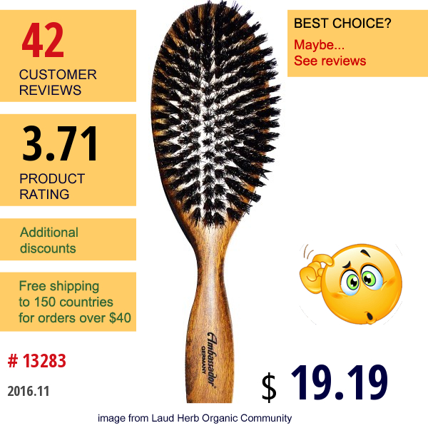 Fuchs Brushes, Ambassador Hair Brush, Oval Wood, 1 Brush