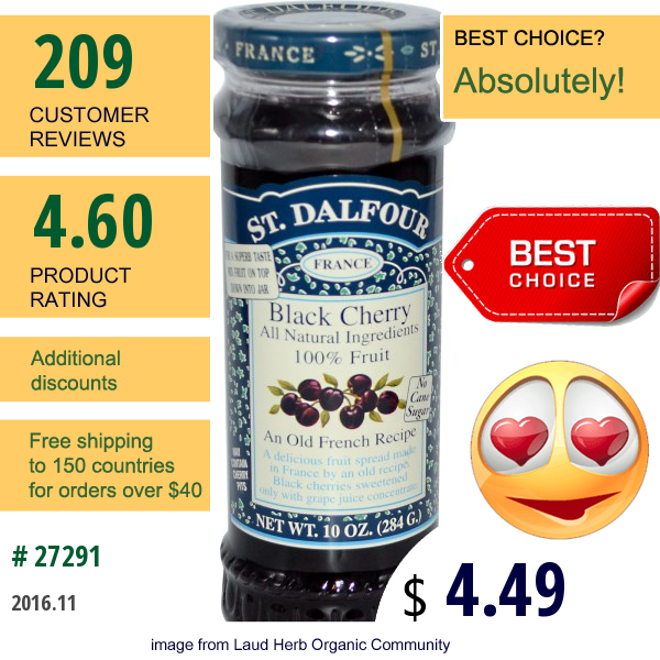 St. Dalfour, Black Cherry, Deluxe Black Cherry Spread, 10 Oz (284 G)