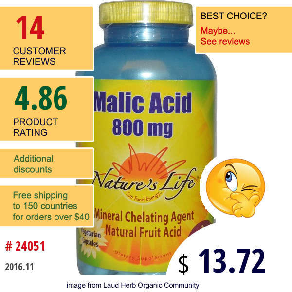 Natures Life, Malic Acid, 800 Mg, 250 Veggie Caps