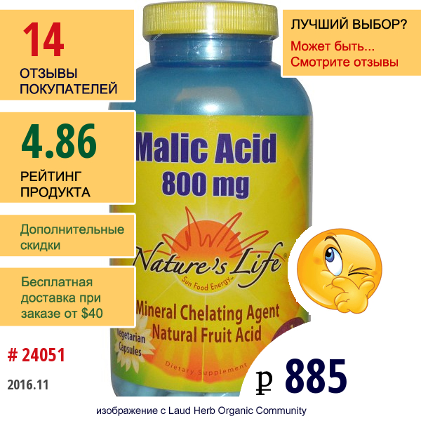 Natures Life, Яблочная Кислота, 250 Капсул На Растительной Основе