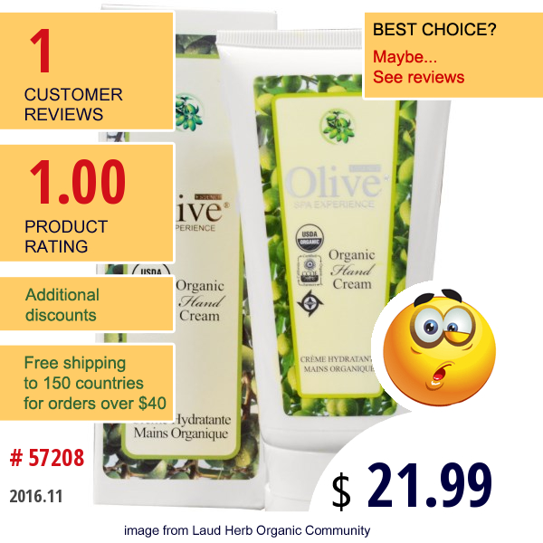 Organic Olive Essence, Spa Experience, Organic Hand Cream, 6 Fl Oz (180 Ml)  