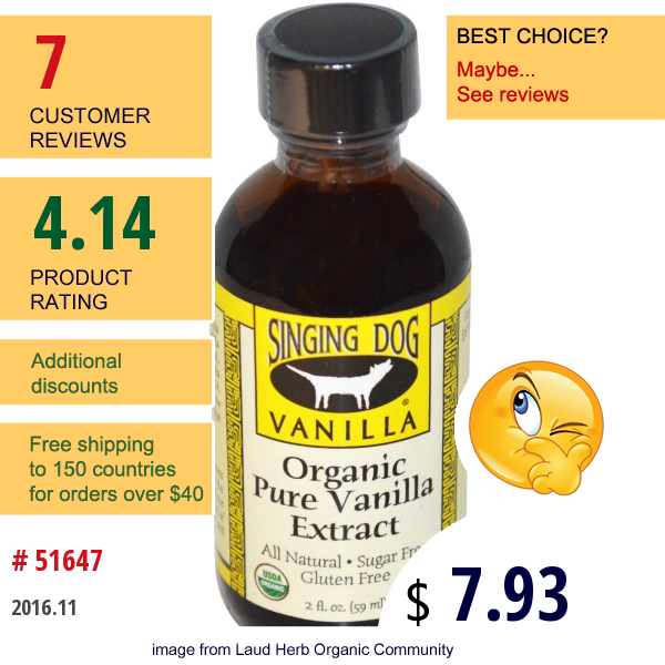 Singing Dog Vanilla, Organic Pure Vanilla Extract, Farm Grown , 2 Fl Oz (59 Ml)