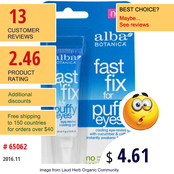 Alba Botanica, Fast Fix, For Puffy Eyes, 0.25 Oz (7 G)