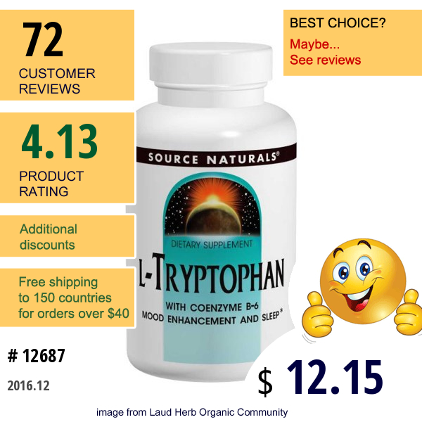 Source Naturals, L-Tryptophan With Coenzyme B-6, 500 Mg, 60 Tablets