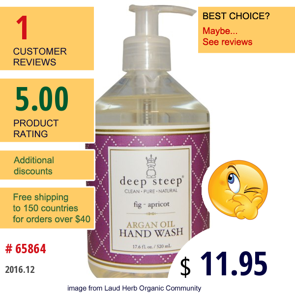 Deep Steep, Argan Oil Liquid Hand Wash, Fig Apricot, 17.6 Fl Oz (520 Ml)