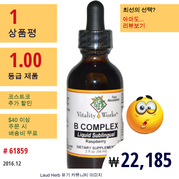 Vitality Works, B 컴플렉, 리퀴드 서브링구얼, 라즈베리, 2 액량 온스 (59 밀리리터)  