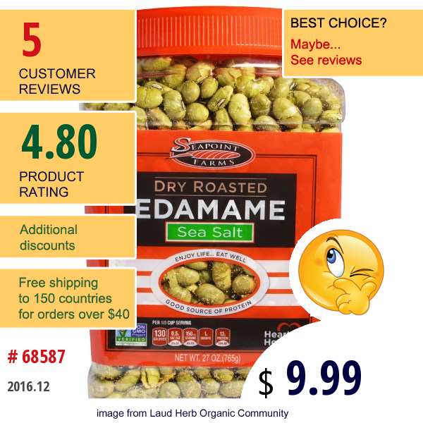 Seapoint Farms, Dry Roasted Edamame, Sea Salt , 27 Oz (765 G)