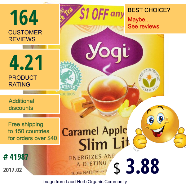 Yogi Tea, Slim Life, Caramel Apple Spice, 16 Tea Bags, 1.12 Oz (32 G)