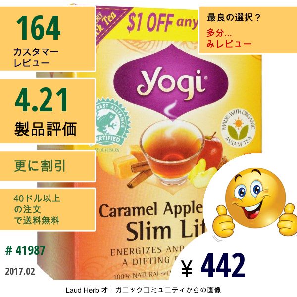 Yogi Tea, スリムライフ, キャラメル アップル スパイス, 16ティーバッグ, 1.12オンス (32 G)