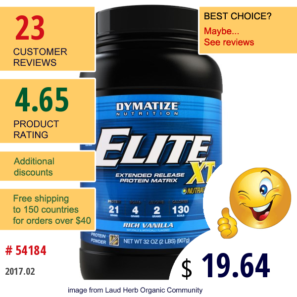 Dymatize Nutrition, Elite Xt, Extended Release Multi-Protein Matrix, Rich Vanilla, 2 Lbs (892 G)
