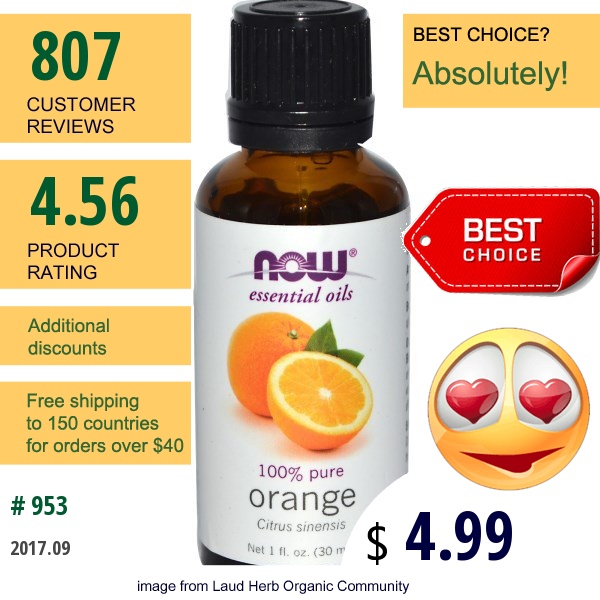 Now Foods, Essential Oils, Orange, 1 Fl Oz (30 Ml)