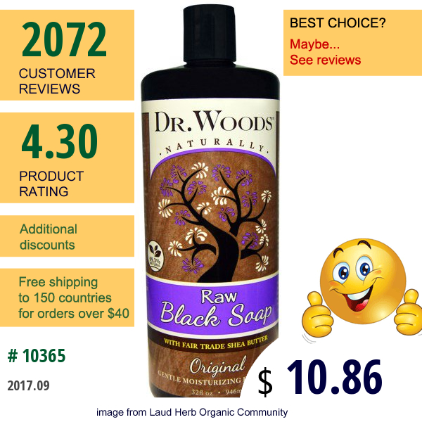 Dr. Woods, Raw Black Soap, With Fair Trade Shea Butter, Original, 32 Fl Oz (946 Ml)