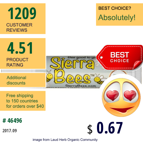 Sierra Bees, Organic Unflavored Beeswax Lip Balm  