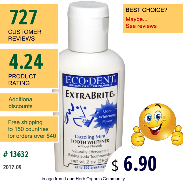 Eco-Dent, Extrabrite,  Dazzling Mint, Tooth Whitener, Without Fluoride, 2 Oz (56 G)