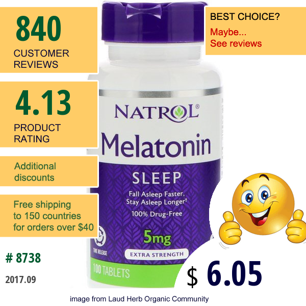 Natrol, Melatonin, Time Release, 5 Mg, 100 Tablets