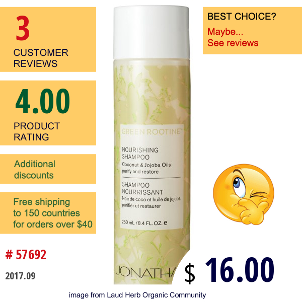 Jonathan Product, Nourishing Shampoo, Green Rootine, 8.4 Fl Oz (250 Ml)  