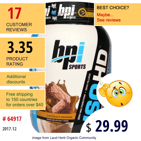 Bpi Sports, Iso Hd, 100% Whey Protein Isolate & Hydrolysate, Chocolate Brownie, 1.6 Lbs (740 G)  