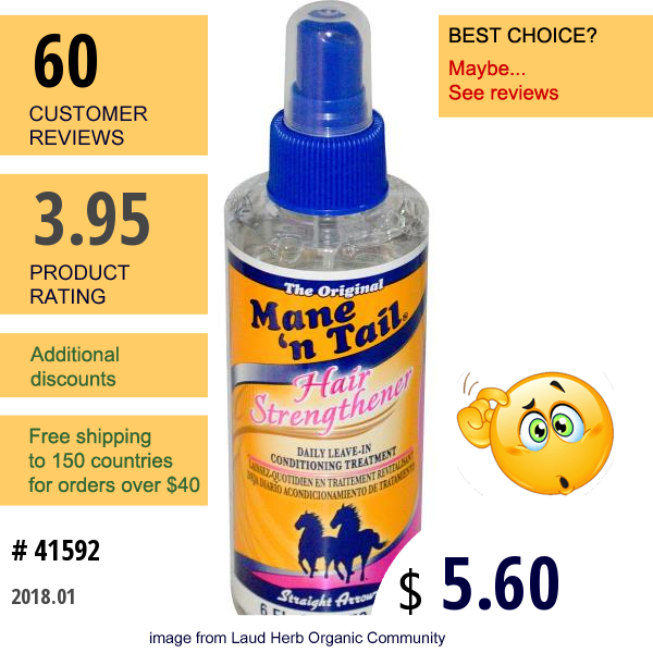 Mane n Tail, Hair Strengthener, Daily Leave-In Conditioning Treatment, 6 Fl Oz (178 Ml)