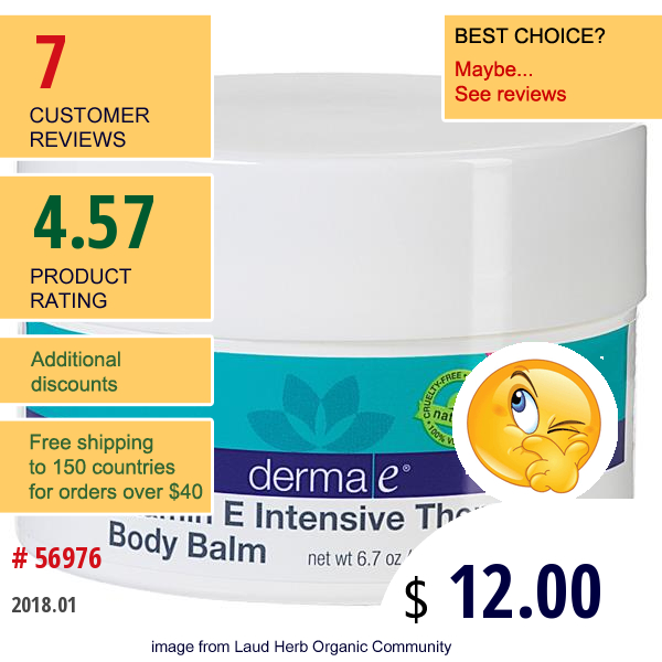 Derma E, Vitamin E Intensive Therapy Body Balm, 6.7 Oz (190 G)  