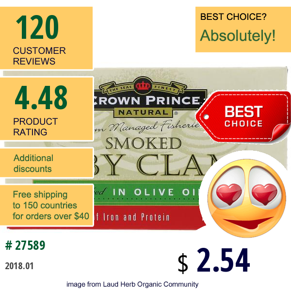 Crown Prince Natural, Smoked Baby Clams In Olive Oil, 3 Oz (85 G)