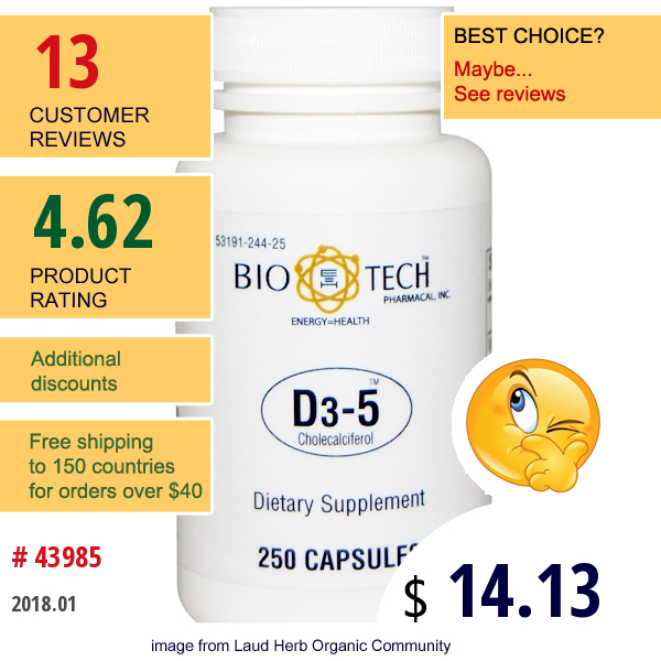 Bio Tech Pharmacal, Inc, D3-5 Cholecalciferol, 250 Capsules