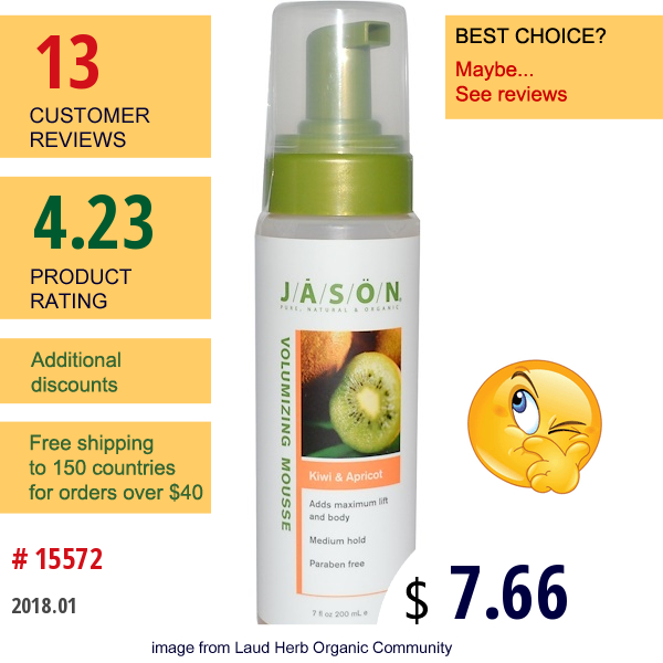 Jason Natural, Volumizing Mousse, Kiwi & Apricot, 7 Fl Oz (200 Ml)  