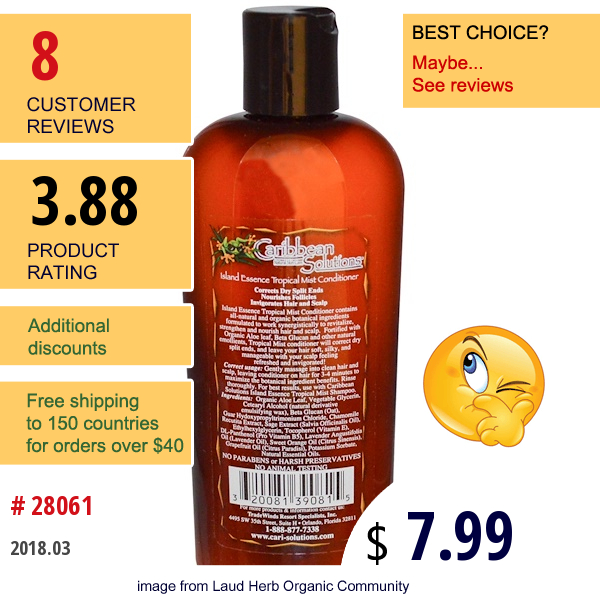 Caribbean Solutions, Island Essence, Tropical Mist Conditioner, 8 Oz  