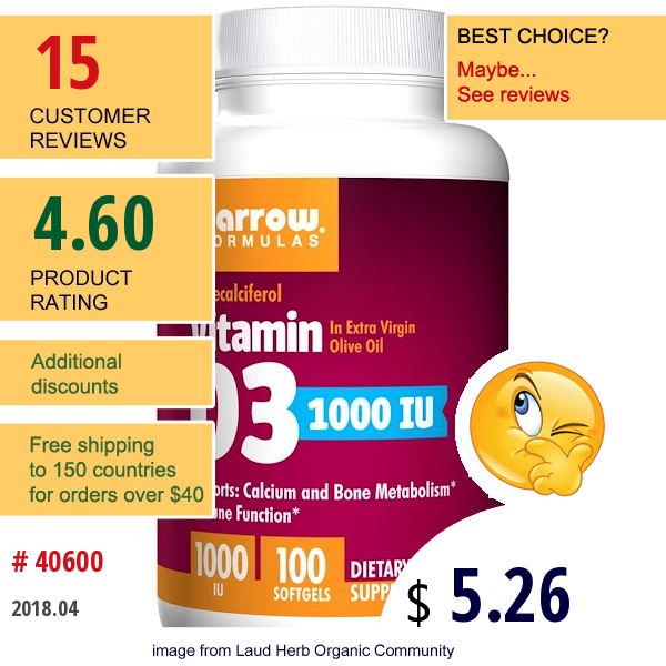 Jarrow Formulas, Vitamin D3, 1000 Iu, 100 Softgels