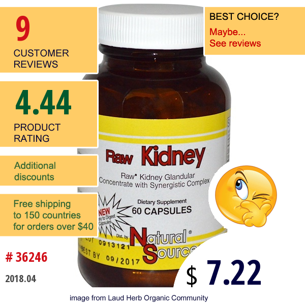 Natural Sources, Raw Kidney, 60 Capsules