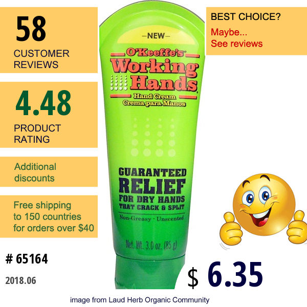 Okeeffes, Working Hands, Hand Cream, Unscented, 3 Oz (85 G)