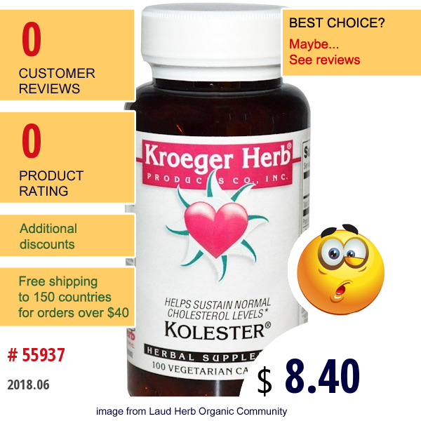 Kroeger Herb Co, Kolester, 100 Veggie Caps  
