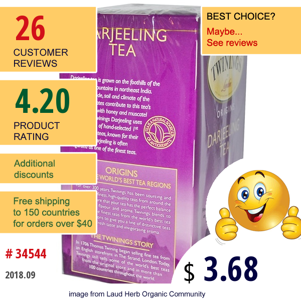 Twinings, Origins, Darjeeling Tea, 20 Tea Bags, 1.41 Oz (40 G)