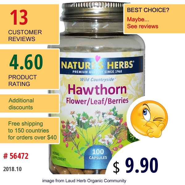 Natures Herbs, Hawthorn, Flower/leaf/berries, 100 Capsules