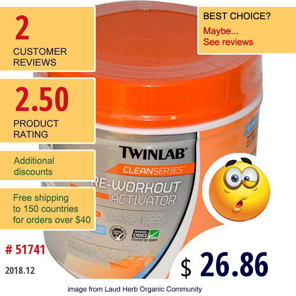 Twinlab, Clean Series, Pre-Workout Activator, Natural Citrus, 1.0 Lbs (454 G)  