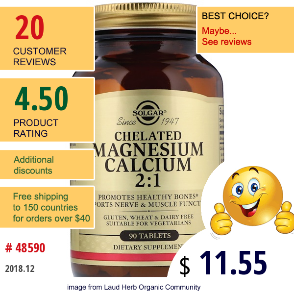Solgar, Chelated Magnesium Calcium 2:1,  90 Tablets