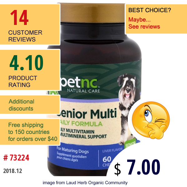 Petnc Natural Care, Senior Multi Daily Formula, Senior Dog, Liver Flavor, 60 Chewables