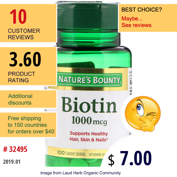 Natures Bounty, Biotin, 1,000 Mcg, 100 Coated Tablets