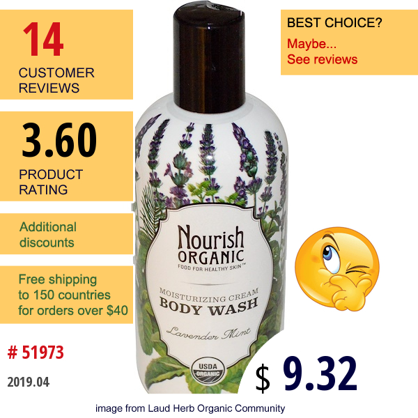 Nourish Organic, Body Wash, Lavender Mint, 10 Fl Oz (295 Ml)