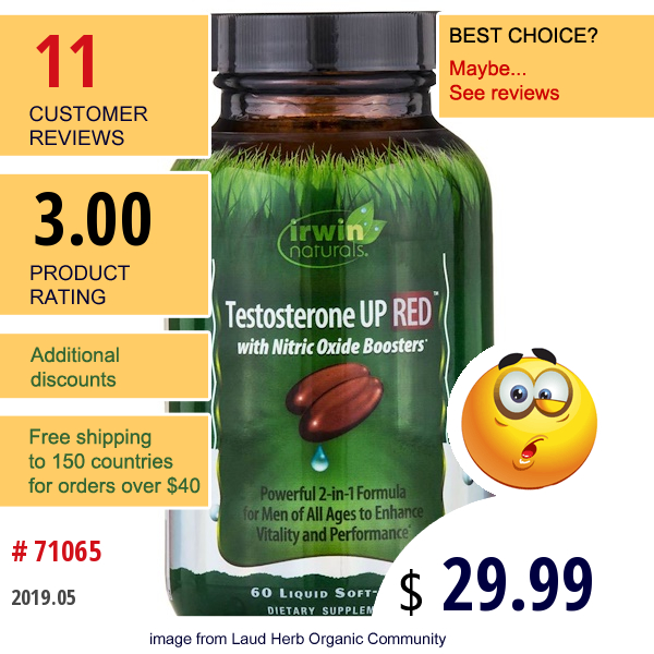 Irwin Naturals, Testosterone Up Red With Nitric Oxide Boosters, 60 Liquid Soft-Gels