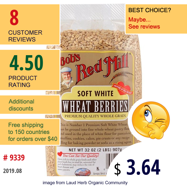 Bob'S Red Mill, Soft White Wheat Berries, 32 Oz (907 G) Bob'S Red Mill, Soft White Wheat Berries, 32 Oz (907 G)