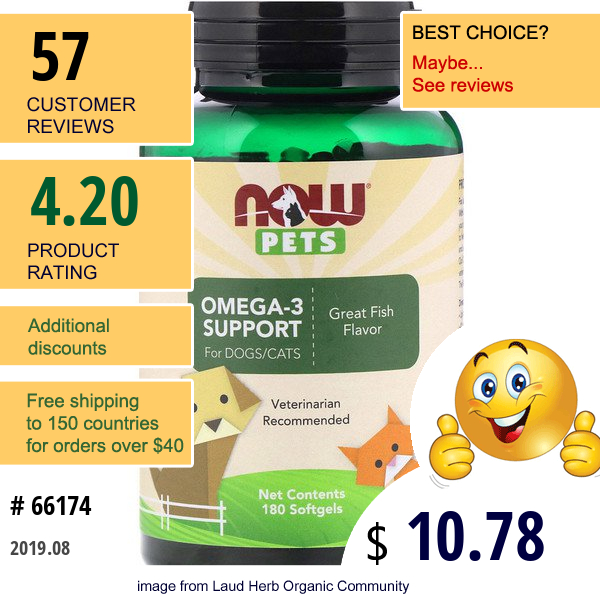 Now Foods, Pets, Omega-3 Support For Dogs/Cats, Great Fish Flavor, 180 Softgels Now Foods, Pets, Omega-3 Support For Dogs/Cats, Great Fish Flavor, 180 Softgels