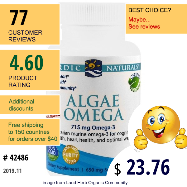 Nordic Naturals, Algae Omega, 715 Mg, 60 Soft Gels  