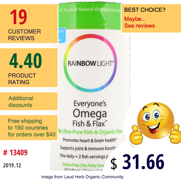 Rainbow Light, Everyone'S Omega Fish & Flax Oil, 60 Softgels  