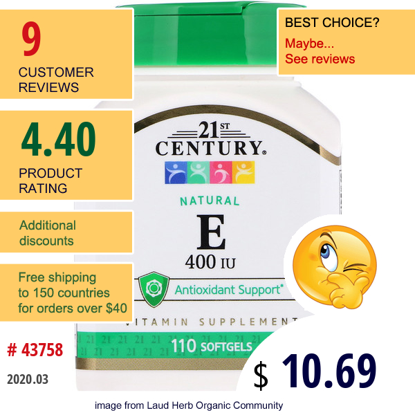 21St Century, E, Natural, 400 Iu, 110 Softgels