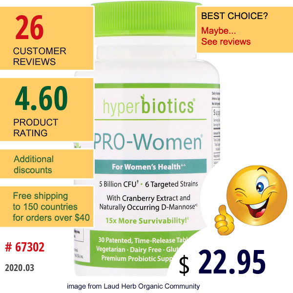 Hyperbiotics, Pro-Women, 5 Billion Cfu, 30 Time-Release Tablets