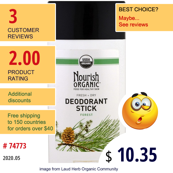 Nourish Organic, Fresh & Dry Deodorant Stick, Forest, 2.2 Oz (62 G)  