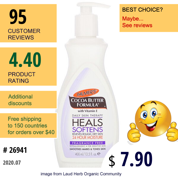 Palmer'S, Cocoa Butter Formula, Body Lotion, Fragrance Free, 13.5 Fl Oz (400 Ml)