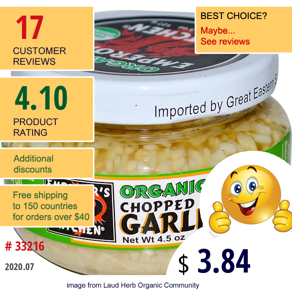 Great Eastern Sun, Organic Chopped Garlic, 4.5 Oz (127 G)  