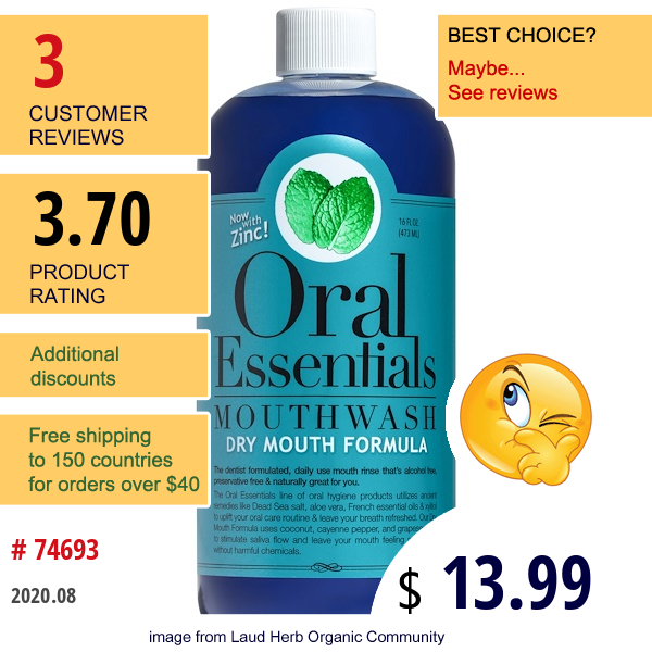 Lumineux Oral Essentials, Mouthwash, Dry Mouth Formula With Zinc, 16 Oz (473 Ml)  